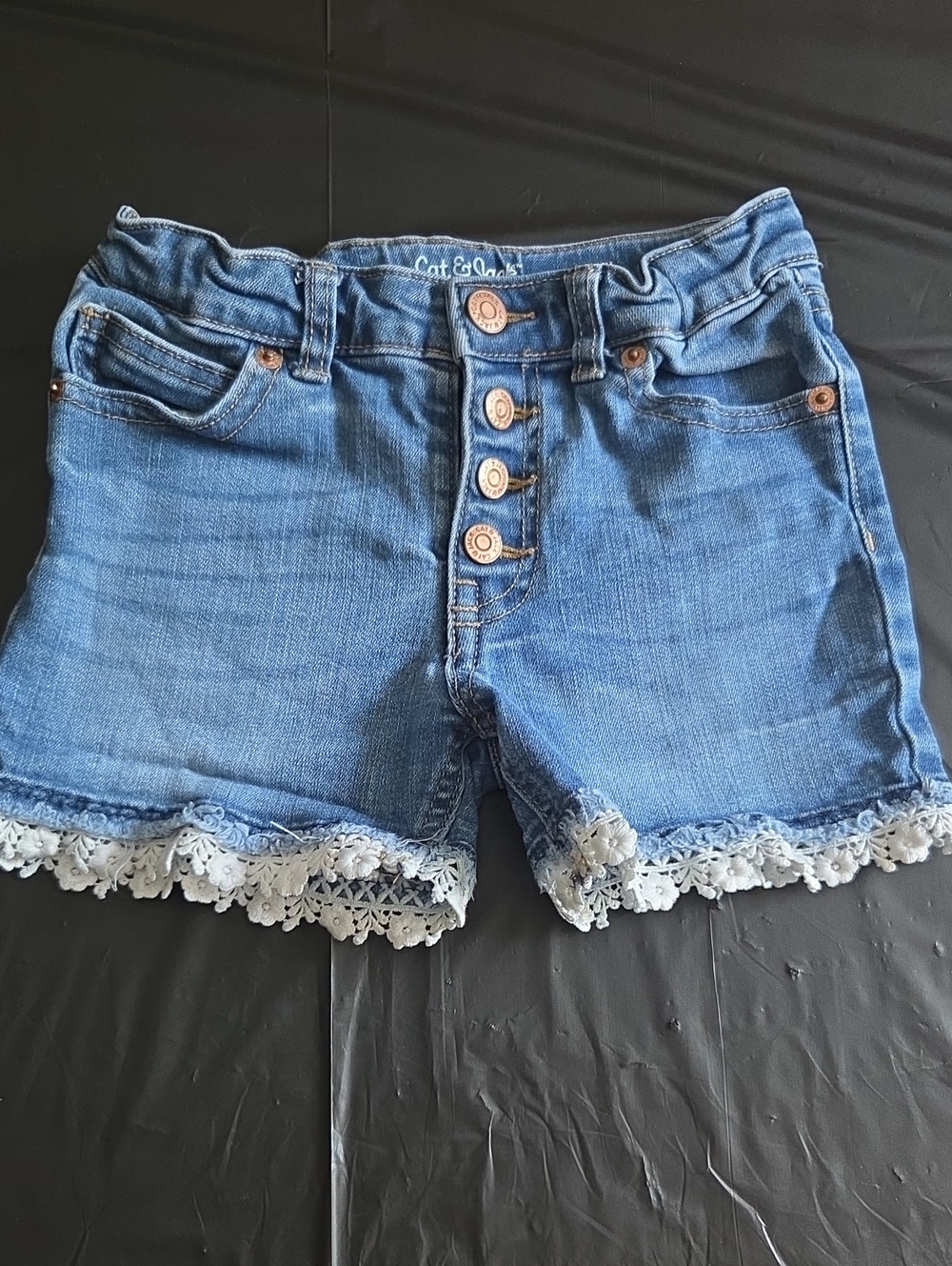 Cat & Jack Blue Denim Shorts with White Lace Hem